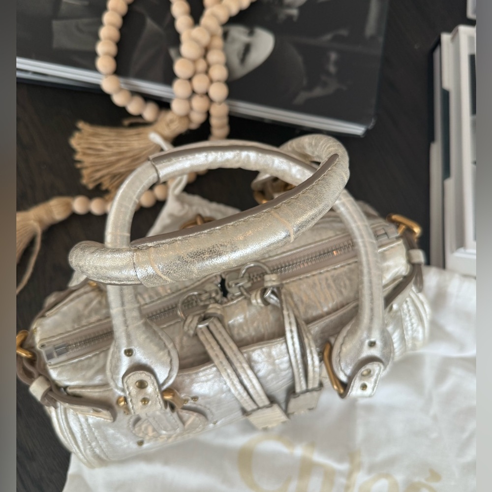 CHLOE Paddington Metallic Silver Leather Top-Handle all inclusive authentic card - Picture 12 of 16